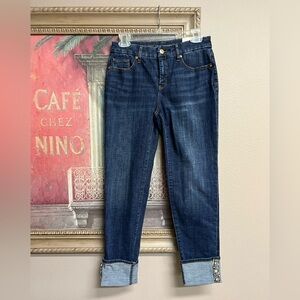 Chico’s So Slimming Girlfriend Slim Leg Women’s Jeans with Embellished Cuff